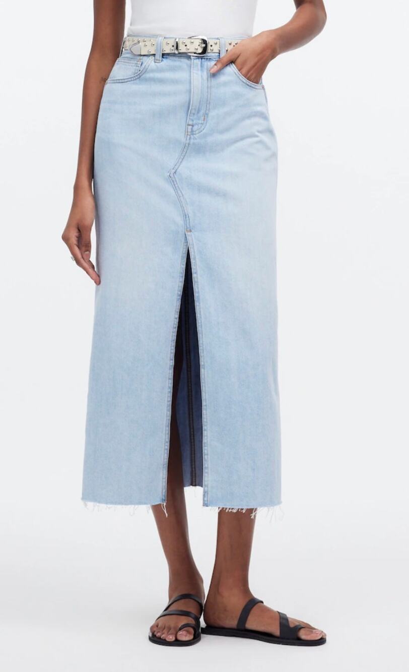 Madewell The Rilee Denim Midi Skirt in Fitzgerald Blue Wash Size 31 100% Cotton